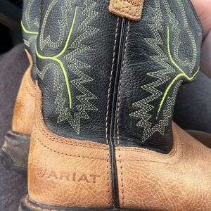 Ariat Black and Tan Leather Boots with Green Stitching